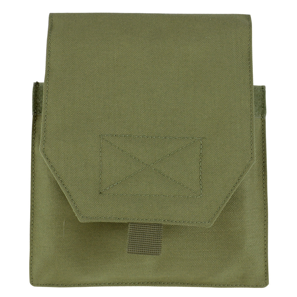 A closed olive green Caliber Armor VAS Side Plate Insert (2PCS/Pack) pouch with hook-and-loop flap, designed for compatibility with Condor Outdoor plate carrier systems.