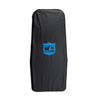 Thumbnail for A rectangular black CaliberX IIIA Body Armor Insert by Caliber Armor, featuring a blue shield emblem, designed to fit Vertx backpacks and provide enhanced soft armor protection.