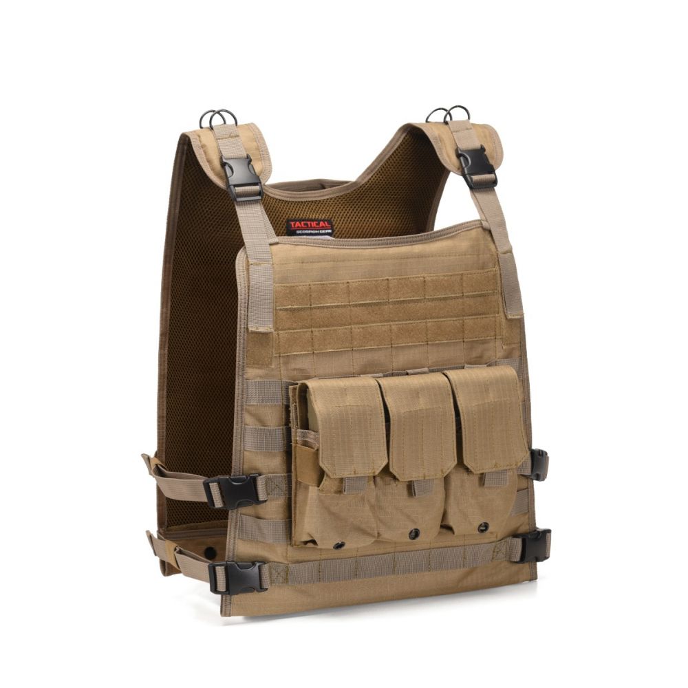 A Tactical Scorpion Gear Wildcat MOLLE Armor Plate Carrier Vest made of ripstop nylon on a white background.