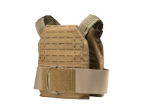 Thumbnail for The Caliber Armor DV8 Plate Carrier - Mini (8x10) by Caliber Armor is made from MIL-Spec Cordura, with adjustable shoulder straps and a Velcro waist belt, shown here in tan against a white background.