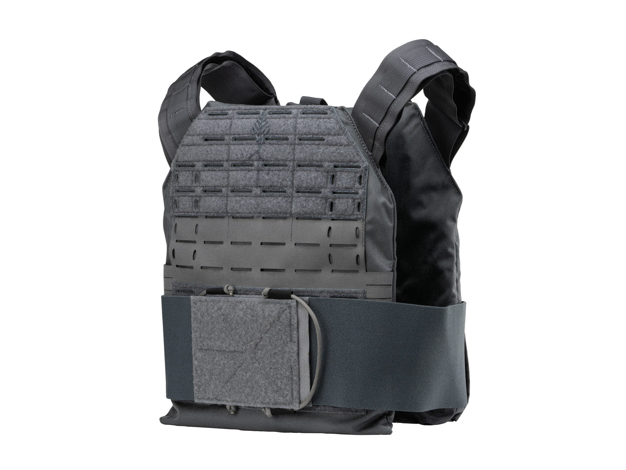 The Caliber Armor DV8 Plate Carrier - Mini (8x10) by Caliber Armor is a black, USA-made vest with adjustable shoulder straps, front MOLLE webbing, a large front Velcro closure, and durable MIL-Spec Cordura construction.