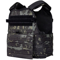 Thumbnail for The Caliber Armor Modular Operator Plate Carrier (MOPC) Gen II features a black and gray camouflage design, adjustable shoulder straps, MOLLE webbing, and multiple front and side attachment points for body armor plates.