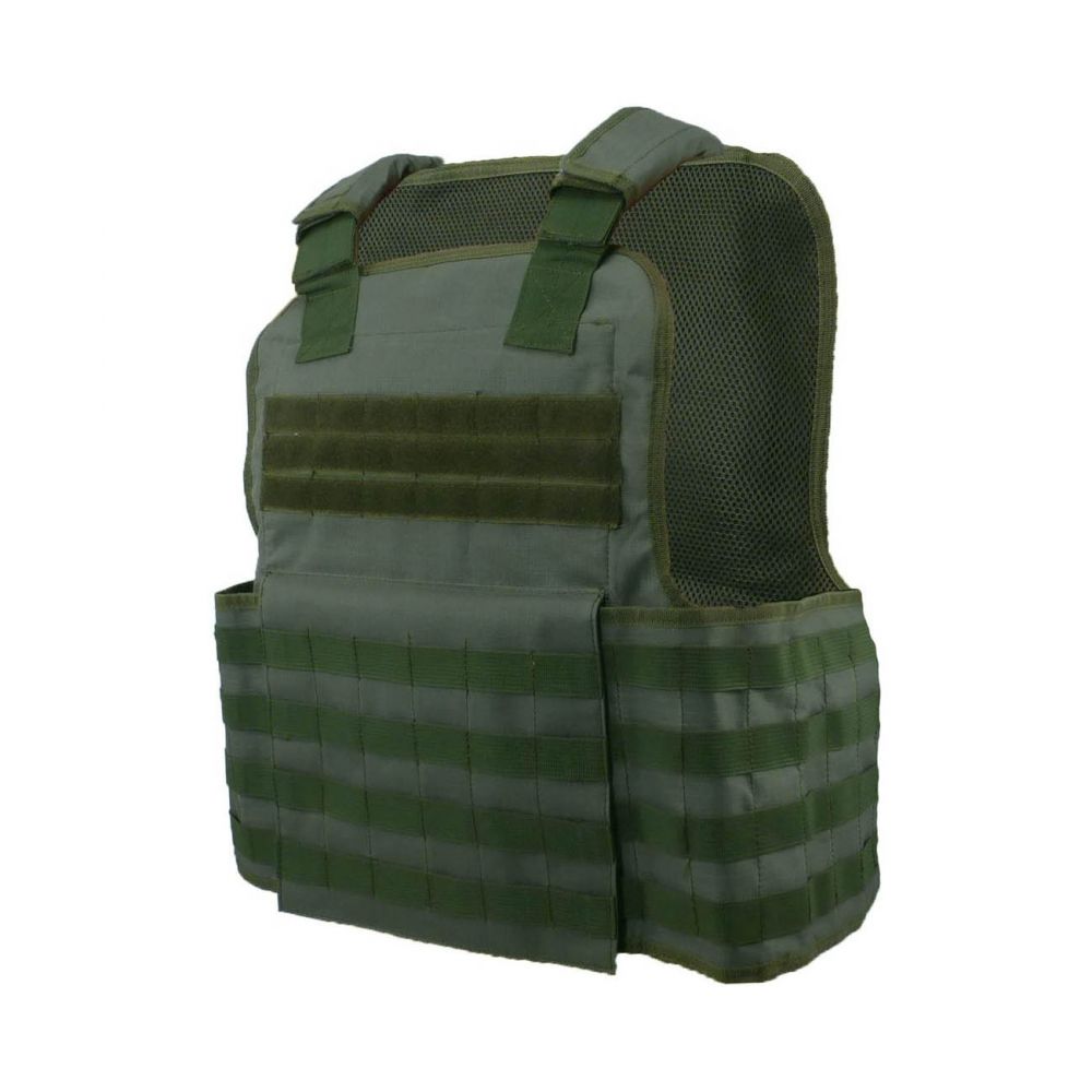 A green Tactical Scorpion Gear Muircat MOLLE Plate Carrier Vest on a white background, featuring MOLLE accessories.