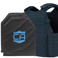 Thumbnail for The Caliber Armor CaliberX IIIA/HG2 Active Response Package is a lightweight tactical vest with two removable ballistic plates, featuring a blue shield logo with 
