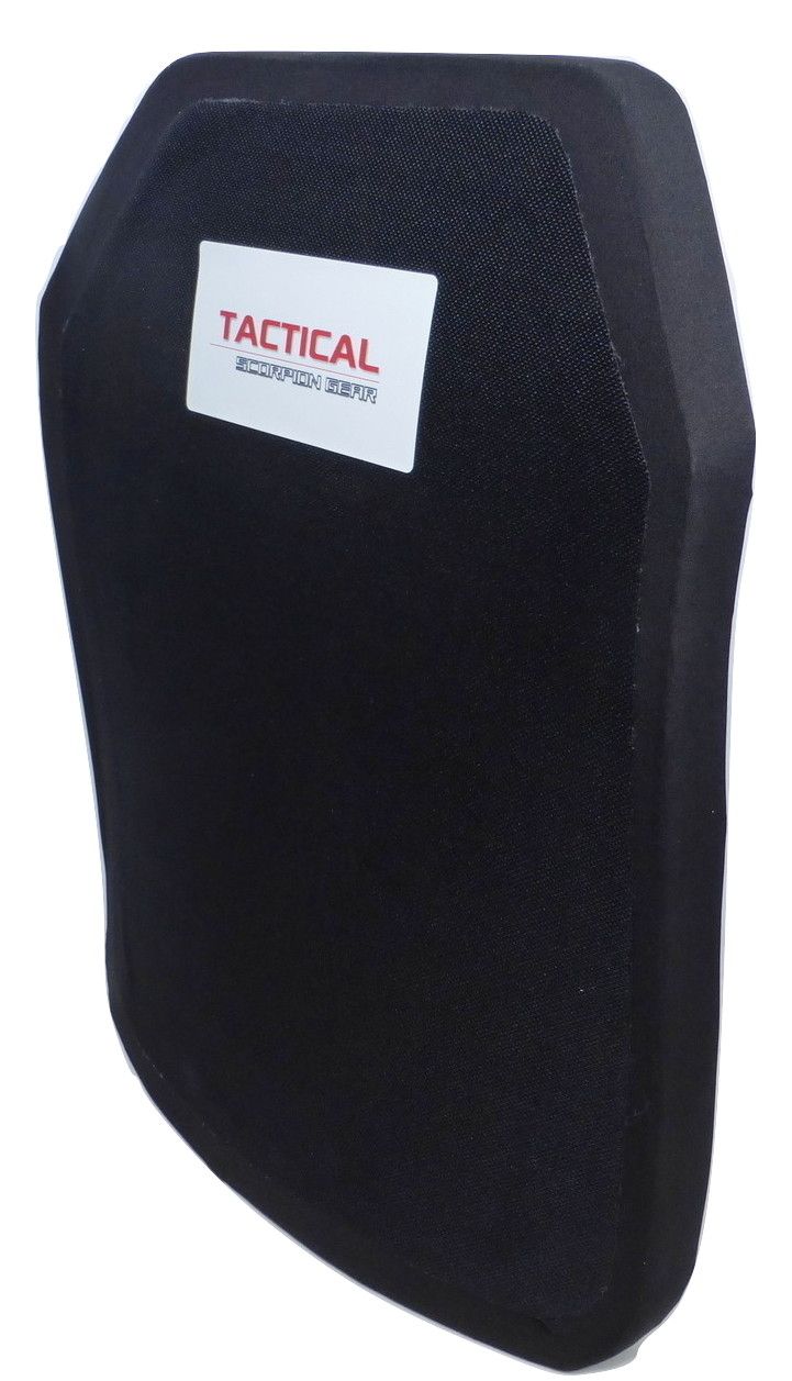 Lightweight Tactical Scorpion Gear Level IV Polyethylene Body Armor Plate, crafted in the USA using silicone carbide ceramic.