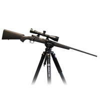 Thumbnail for saddle-clamp-on-panoramic-leveling-head-tripod-mount-with-secure-firearm-angled-on-aluminum-tripod