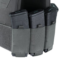 Thumbnail for The Caliber Armor Specter Carrier features grey elastic pouches with nylon reinforcement on the front, securely holding three rifle magazines.