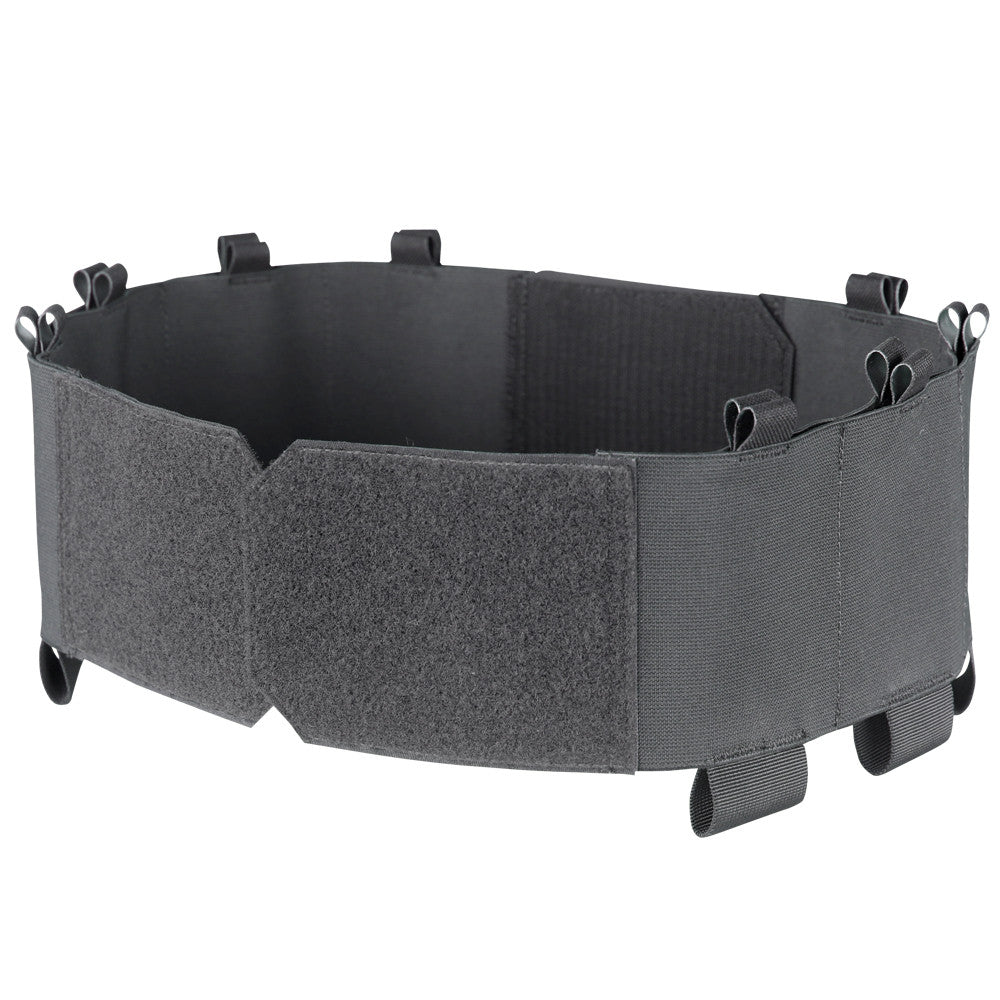 The Caliber Armor Specter Carrier is a black tactical MOLLE belt with nylon reinforcement, adjustable sizing, hook-and-loop panels, attachment loops, and reinforced edges, shown against a white background.