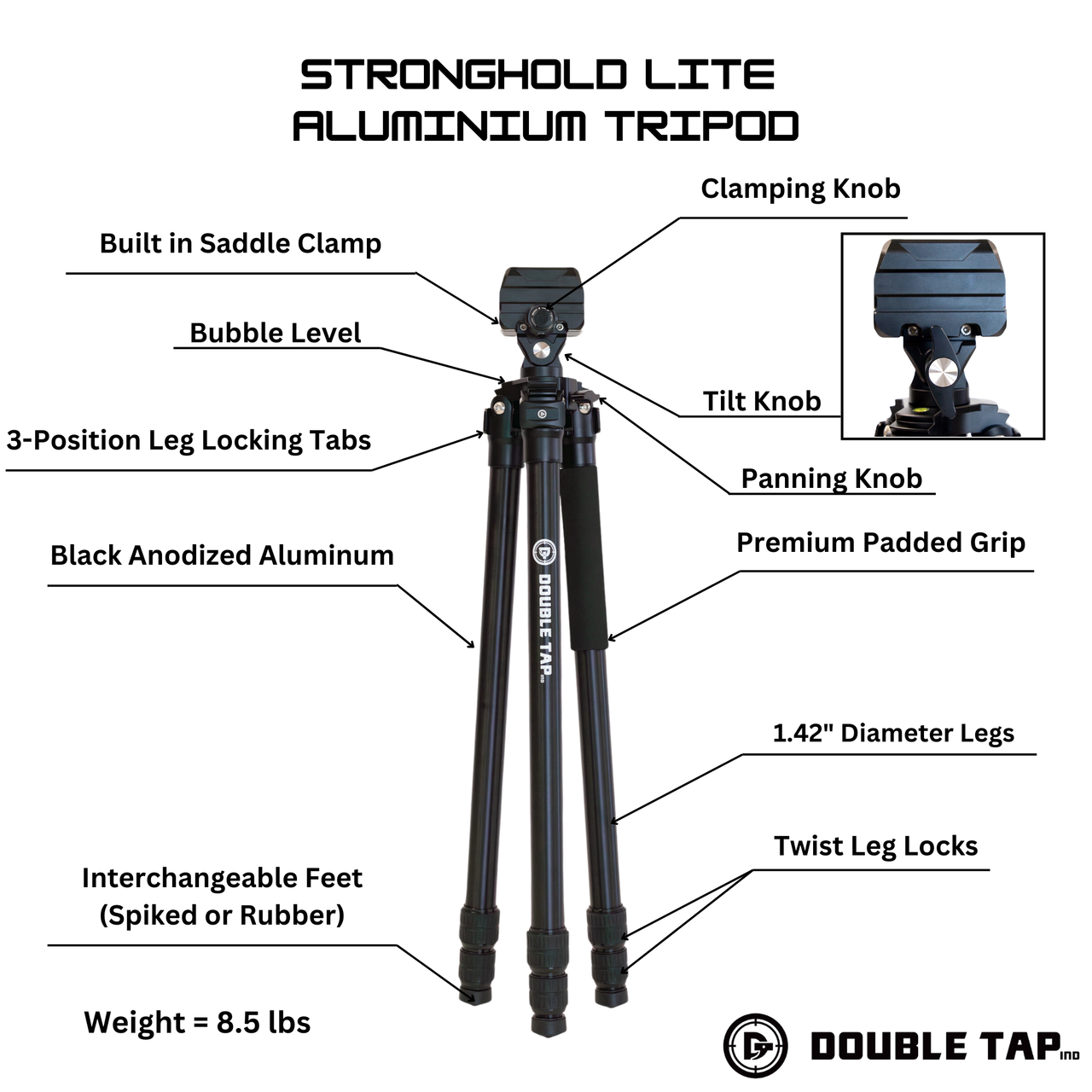 stronghold-lite-aluminum-tripod-with-saddle-clamp-features
