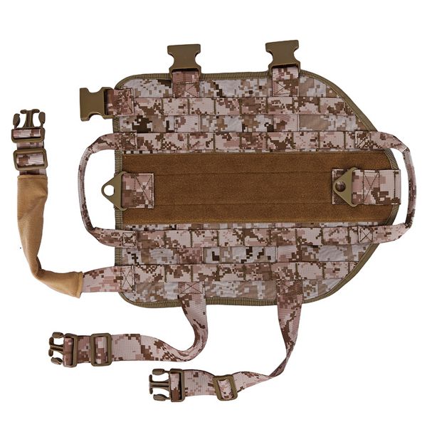 Digital camo Tactical Scorpion Gear - D1 Canine Dog K9 Camo MOLLE Military Training Vest Harness isolated on white background.