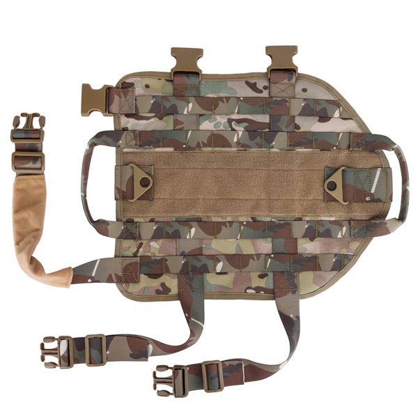 Tactical Scorpion Gear Multicam tactical dog vest panel with straps and pouch attachments.
