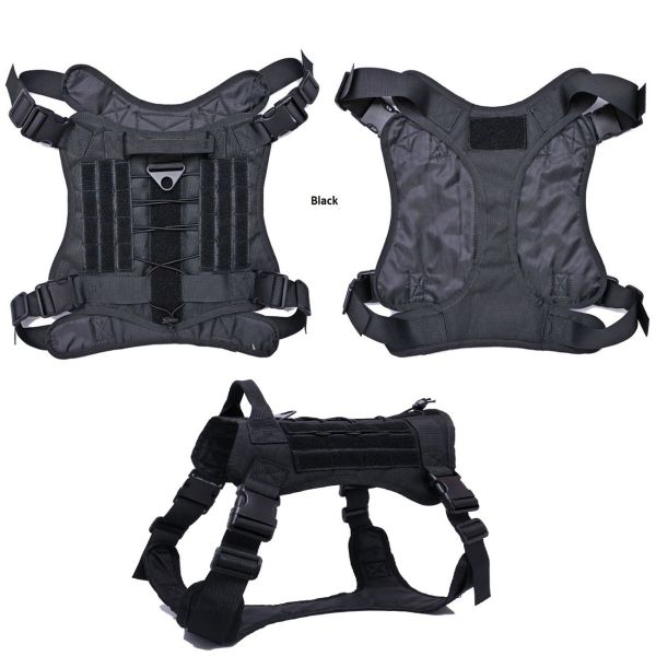 Black Tactical Scorpion Gear - D4 Dog K9 MOLLE Military Combat Edition Training Vest Harness, displayed from different angles.