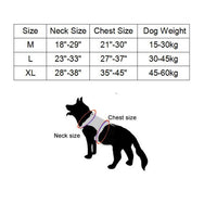 Thumbnail for Dog harness sizing chart with illustrations indicating neck and chest size measurement points on a dog silhouette, featuring Tactical Scorpion Gear - D4 Dog K9 MOLLE Military Combat Edition Training Vest Harness.