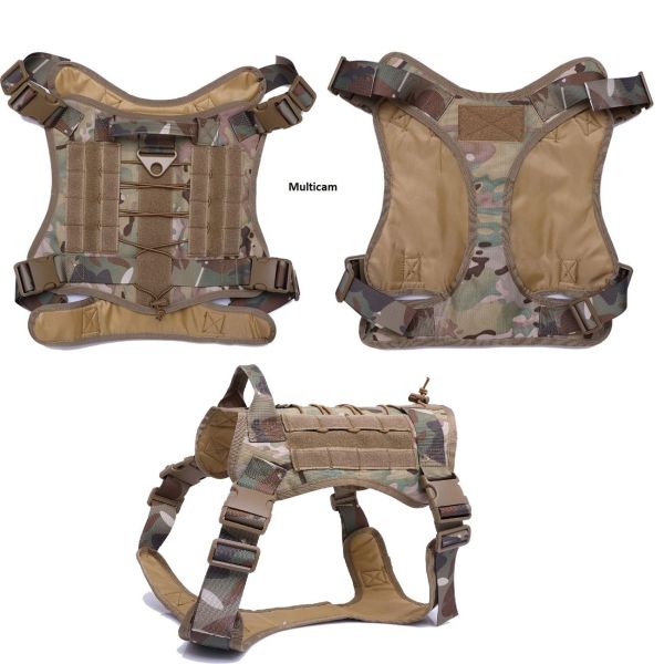 Tactical Scorpion Gear - D4 Dog K9 MOLLE Military Combat Edition Training Vest Harness displayed in three different angles.