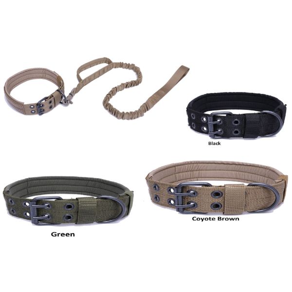 Set of four Tactical Scorpion Gear - Dog Collar Canine Dog K9 Training Military- Nylon dog collars in different colors displayed on a white background.