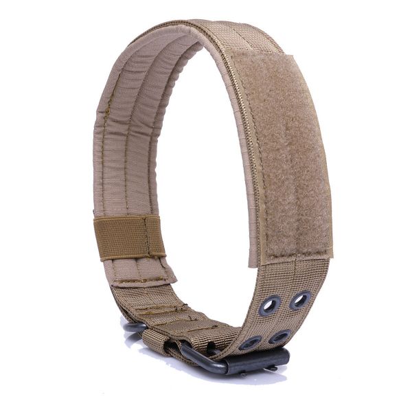 Khaki Tactical Scorpion Gear military tactical belt with buckle and adjustment loops on a white background.