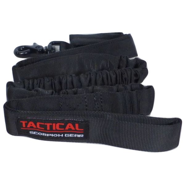 A rolled-up black tactical belt with a buckle, labeled "Tactical Scorpion Gear," suitable for use with Tactical Scorpion Gear - Leash Canine Dog K9 Camo Military Training Vest Harness.