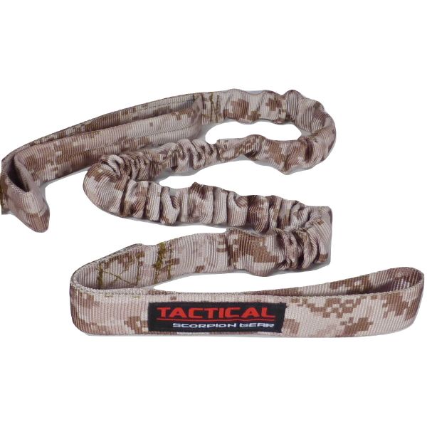 Camouflage-patterned elastic fabric band with Tactical Scorpion Gear branding, designed for use with Tactical Scorpion Gear - Leash Canine Dog K9 Camo Military Training Vest Harness.