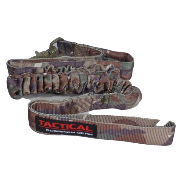 Rolled-up Tactical Scorpion Gear leash with a camouflage pattern for military dog gear.