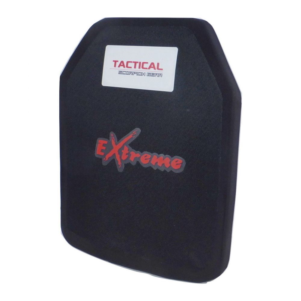 A Tactical Scorpion Gear Level III+ Extreme PE Body Armor Plate with the word extreme on it.