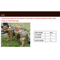 Thumbnail for Dog wearing a Tactical Scorpion Gear - Level IIIA Canine K9 Police Vest Harness D5 with size chart for fitting.