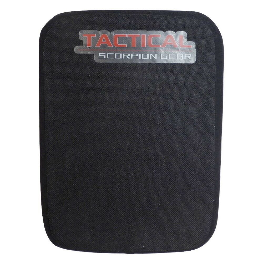 A black Tactical Scorpion Gear sleeve featuring a curved plate made of Hard UHMWPE Polyethylene for stab resistance, offering Tactical Scorpion Level Stab Resistant 3A Body Armor Plate protection.