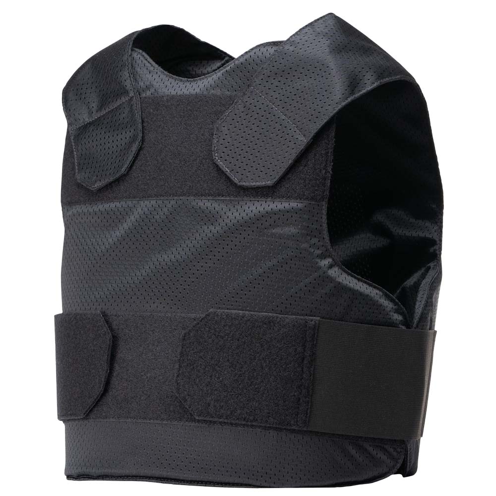 The Caliber Armor Caliber Covert Concealable Vest - Soft Body Armor Vest Only, in black, features adjustable shoulder and waist straps and is shown against a white background.