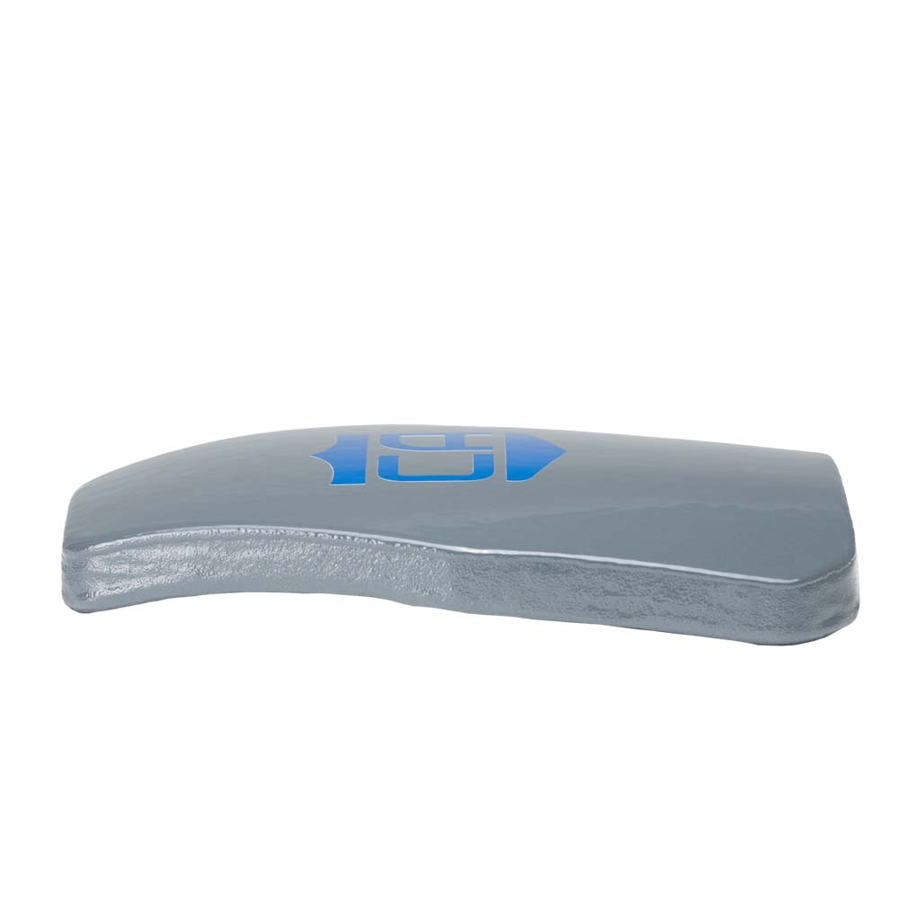 The Caliber Armor Level III Maritime UHMWPE Armor is a gray, curved, rectangular plate with a blue logo on top, designed for advanced ballistic protection by Caliber Armor. Set against a white background.