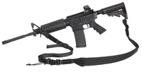 Thumbnail for An Elite Survival Systems Rapid-Tac 2-Point Padded Sling, Black with an attached two-point tactical sling and optical sight, isolated on a white background.