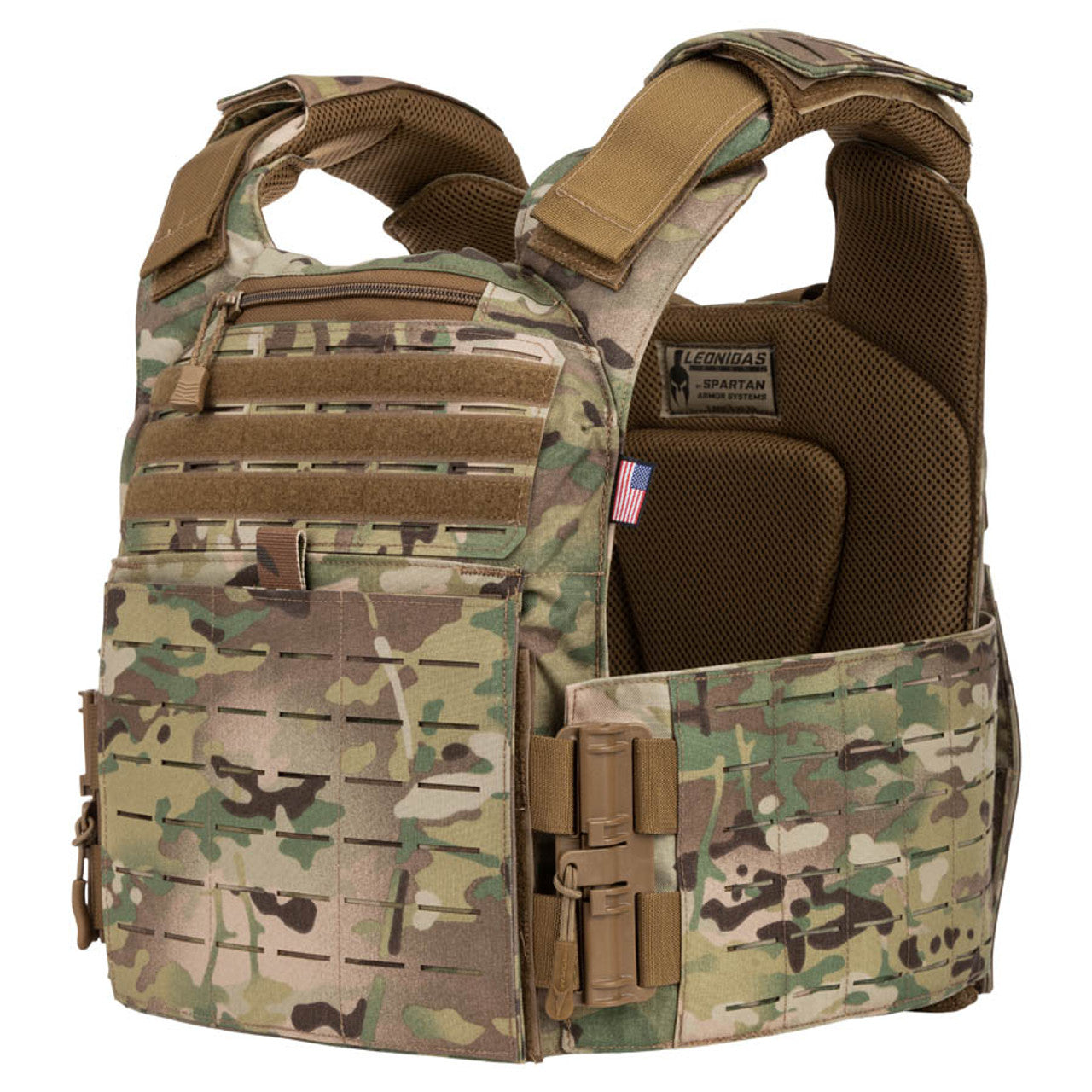 A Spartan Armor Systems Leonidas Legend Plate Carrier - Made in U.S.A. on a white background.
