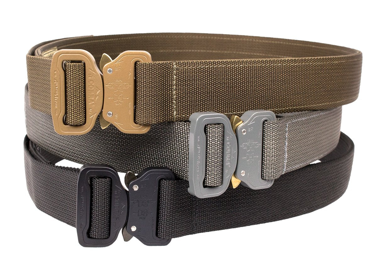 Three different Elite Survival Systems CO Shooters Belts with different buckles.