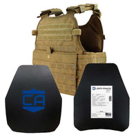 Thumbnail for A Caliber Armor AR550 Level III+ Body Armor and Condor MOPC Package - Shooters Cut - Standard Coating plate carrier with a blue plate and a pair of pads.