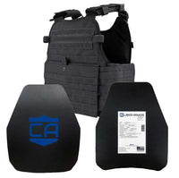 Thumbnail for A Caliber Armor AR550 Level III+ Body Armor and Condor MOPC Package - Shooters Cut - Standard Coating plate carrier with a blue logo.