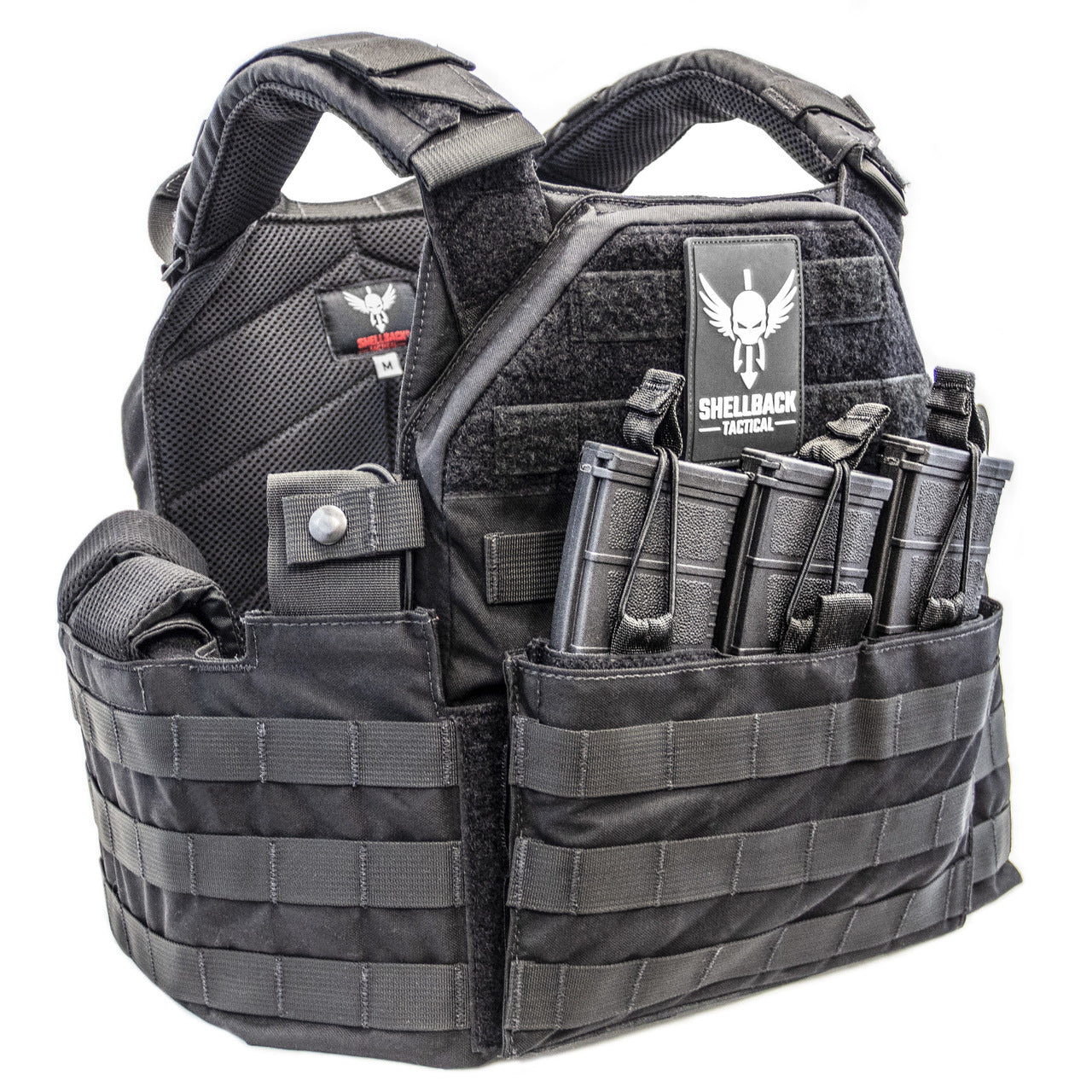 The modular and low profile Shellback Tactical SF Plate Carrier, manufactured by Shellback Tactical, is a combat ready plate carrier with a multitude of compartments.