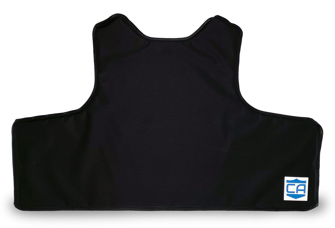 A Caliber Armor CaliberX IIIA Body Armor Panels for EXO Carrier vest with a blue logo on it.