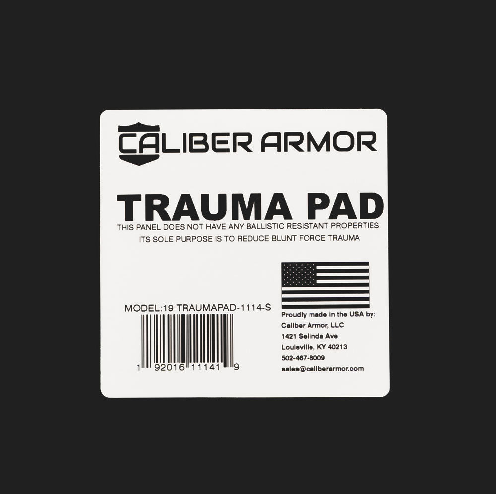 An image of a Caliber Armor Extreme Impact Trauma Pad Shooters Cut - 8 x 10 on a black background.