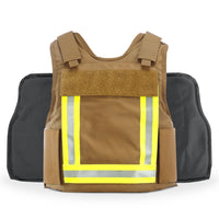 Thumbnail for A Body Armor Direct Fireman Tactical Multi-Threat Vest with reflective strips on it.