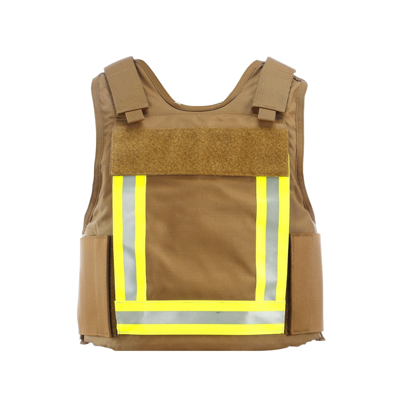 A Body Armor Direct Fireman Tactical Multi-Threat Vest with reflective strips on it.