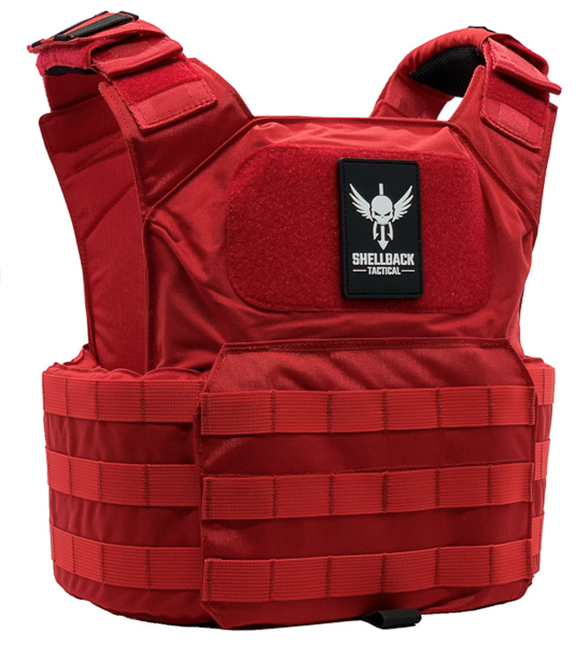 A Shellback Tactical Patriot Plate Carrier with a black logo on it.