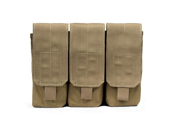Three Elite Survival Systems Assault Rifle Mag Pouch, Triple on a white background.