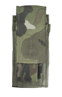 Thumbnail for A camouflage Elite Survival Systems MOLLE Single Pistol Magazine Pouches with flap closure and utility compartments, isolated on a white background.