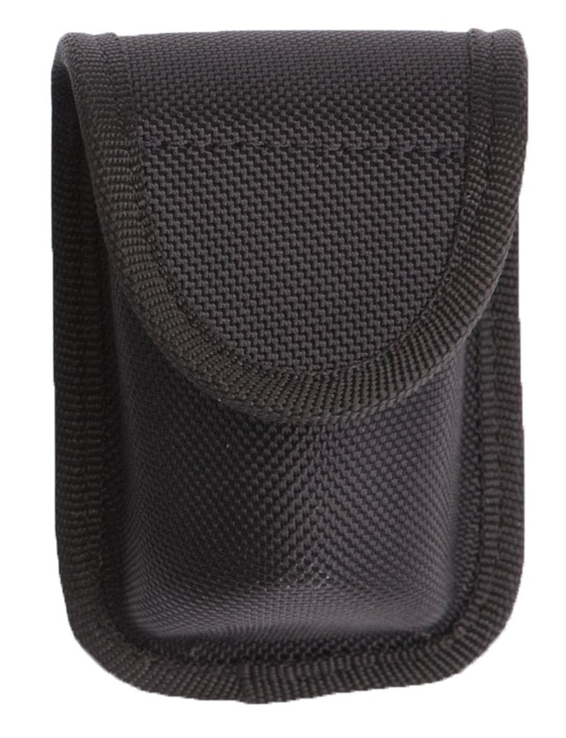 A black Elite Survival Systems Dura-Tek Glove or M3/M6 Light Pouches pouch with a front flap closure, designed to hold small items, isolated on a white background.