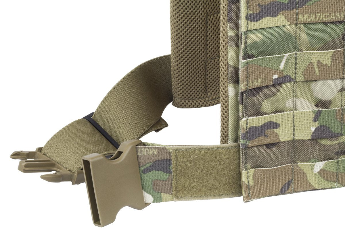 An Elite Survival Systems MOLLE Adaptable Lightweight Plate Carrier with a belt attached to it.