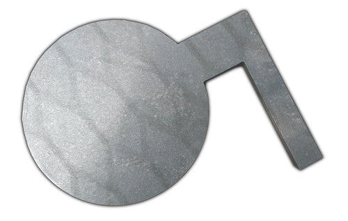 A Spartan Armor Systems Dueling Tree AR550 metal plate with a circular shape on it.