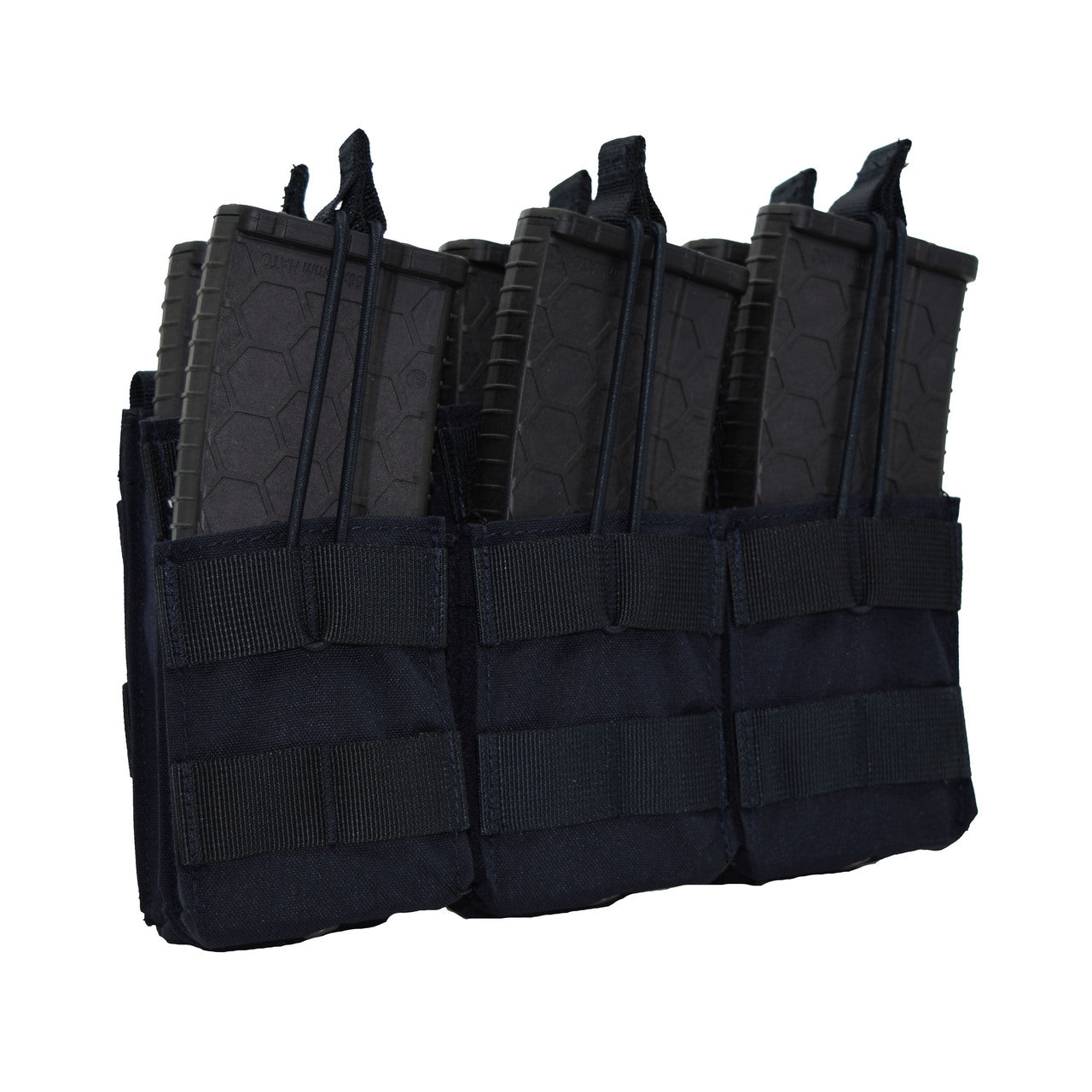 Four Shellback Tactical Triple Stacker Open Top M4 Mag Pouches on a white background.