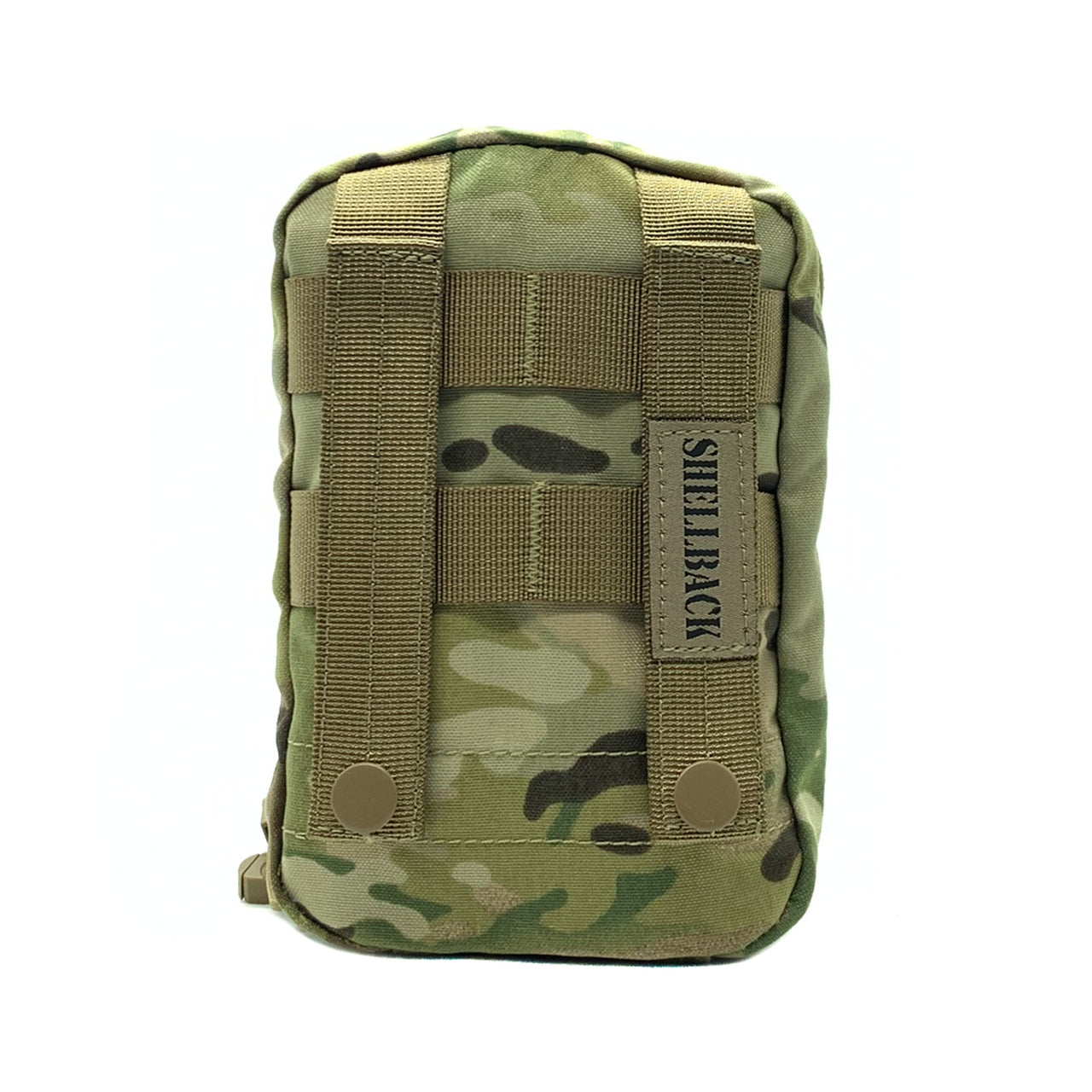 A multicam medical pouch featuring the Shellback Tactical Rip Away Individual First Aid (IFAK) Medic Pouch and MOLLE systems on a white background.