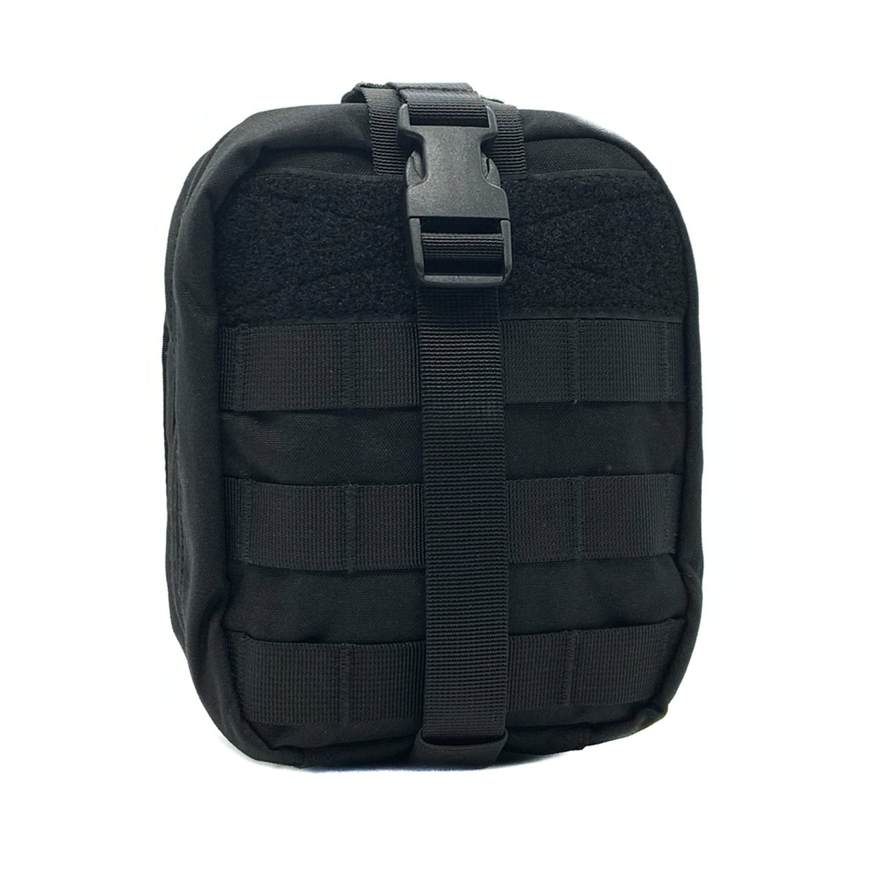 A black medical pouch featuring the Shellback Tactical Rip Away Individual First Aid (IFAK) Medic Pouch design, designed to be used with MOLLE systems. This versatile pouch is ideal for securely storing essential medical supplies such as the Shellback Tactical Rip Away Individual First Aid (IFAK) Medic Pouch.