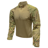 Thumbnail for A Shellback Tactical Shellback Tactical 1/4 Zip Combat Shirt with a camouflage pattern.