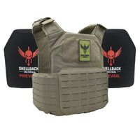 Thumbnail for A Shellback Tactical Shield 2.0 Active Shooter Kit with Level IV 1155 Plates with a red and black logo on it.
