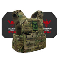 Thumbnail for A Shellback Tactical Skirmish Active Shooter Kit with Level IV 4S17 Plates plate carrier with the Shellback Tactical logo on it.